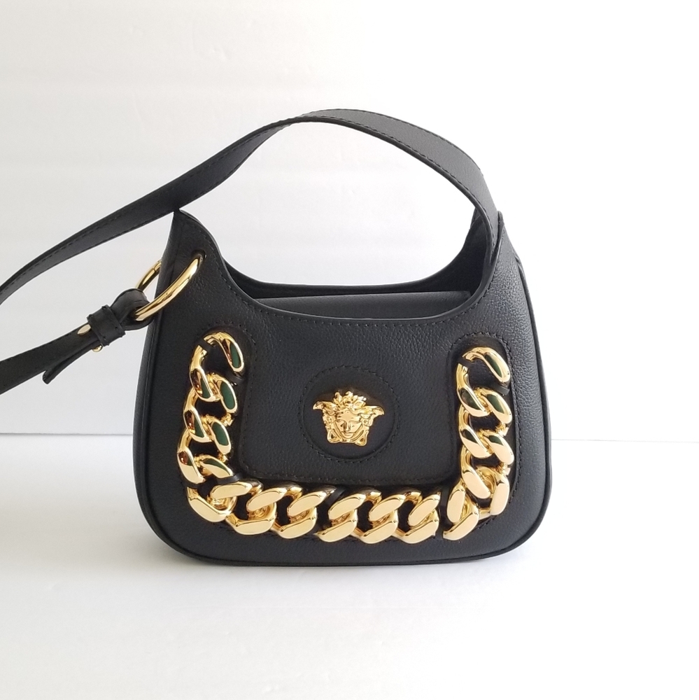 Versace La Medusa Chain Leather Hobo Bag Black - Picture 3 of 11
